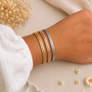 Pulsera personalizada mate con grabado en acero inoxidable dorado rosa y plateado