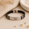 Pulsera cuero personalizada con grabado papá en acero inoxidable