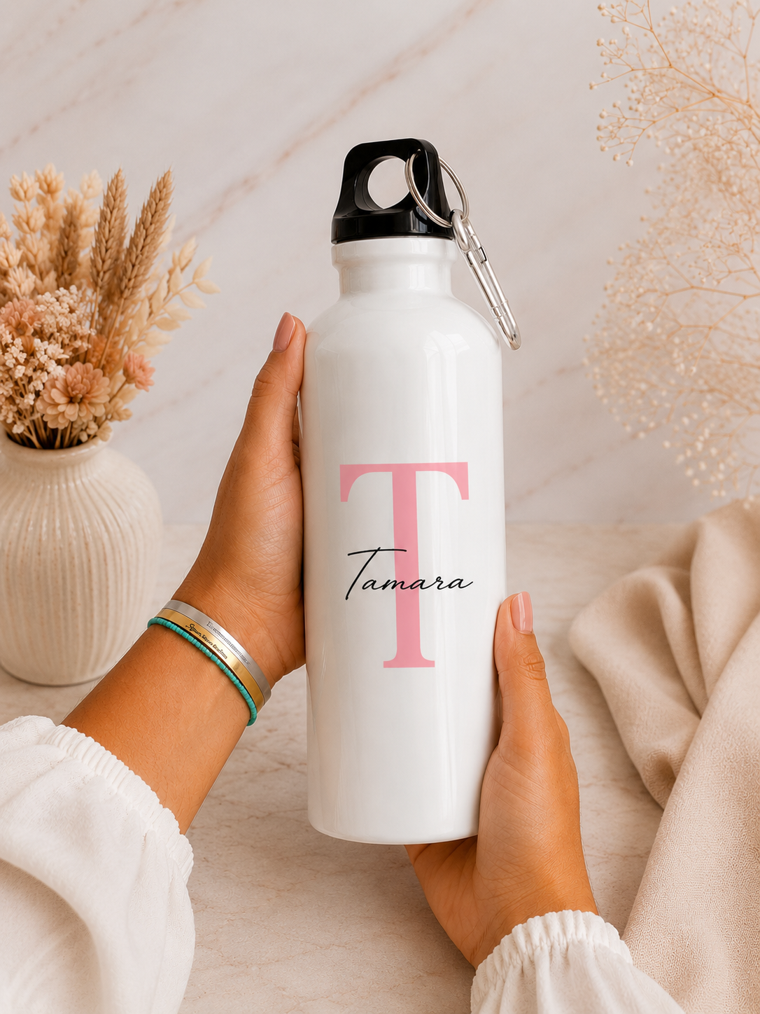 botella-nombre-personalizada-800ml Botella nombre personalizada 800ml con inicial y nombre Tamara rosa