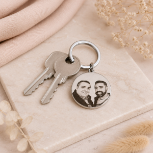 Llavero foto familia personalizado con llaves y grabado fotografía acero inoxidable