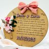 placa madera recuerdo boda personalizada grabada láser flores preservadas