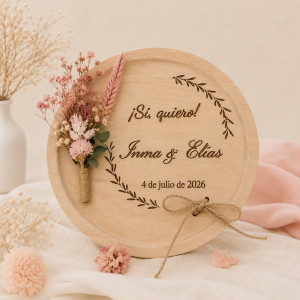 porta alianzas madera boda personalizado grabado láser flores preservadas
